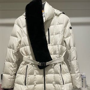 Michael Kors Womens Long Hooded Puffer with Belt